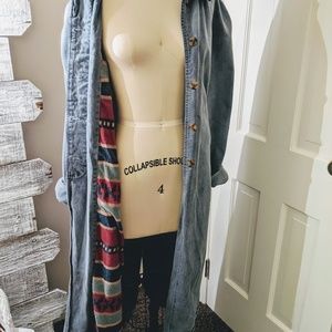 Long Denim Southwestern Flannel Lined Coat